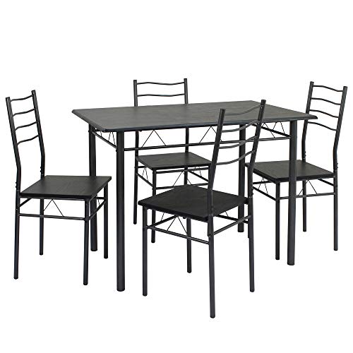 VS Venta-stock Conjunto Mesa y 4 sillas Comedor Lima Negro/Gris, Mesa 110 cm x 70 cm x 76 cm, Estructura metálica
