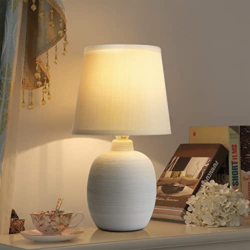 Aigostar - Lámpara de cerámica de mesa, cuerpo de diseño sencillo color gris, pantalla de tela color gris, casquillo E14. Lamparas de mesita de noche, Perfecta para el salón, dormitorio o recibidor