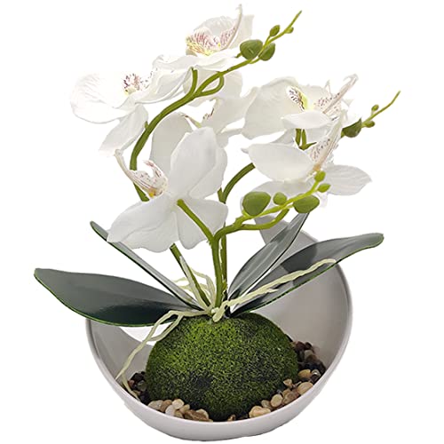 Aisamco Flores de orquídeas Artificiales con Maceta Blanca Flores de Phalaenopsis Falsas de plástico con Maceta Flor Artificial para la decoración de la Oficina de la Boda en el hogar